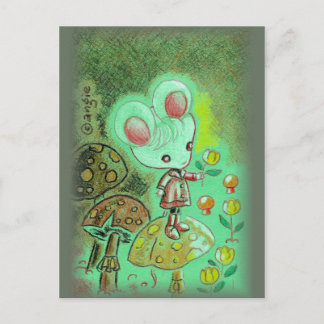 Carte Postale Souris en bottes debout sur champignon