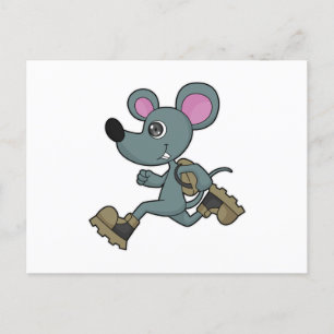 Carte Postale Souris en coureur avec sac à dos