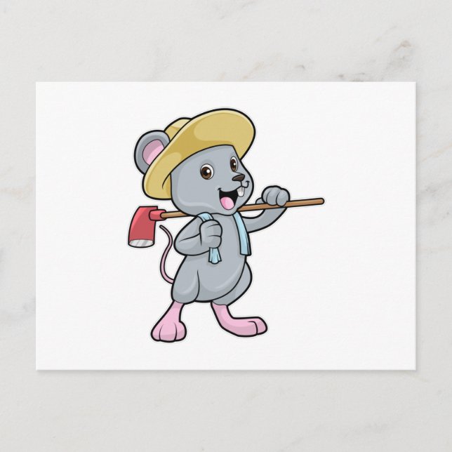 Carte Postale Souris en fermier avec Ax et Casquette (Devant)