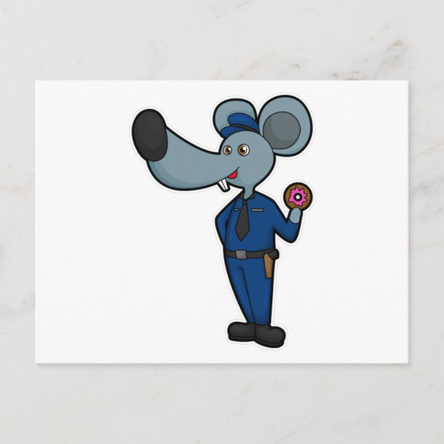 Carte Postale Souris en policier avec Donut (Devant)