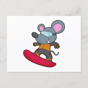 Carte Postale Souris en tant que snowboardeur avec snowboard