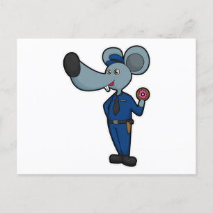 Carte Postale Souris en tant qu'officier de police avec Donut