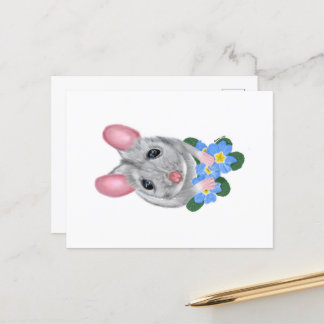 Carte postale Souris et fleurs primitives