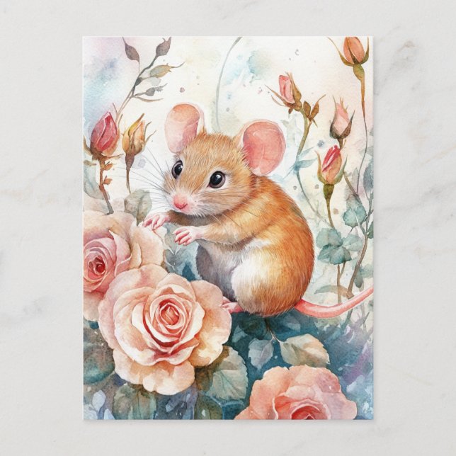 Carte Postale souris et rose (Devant)