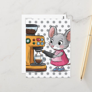 Carte Postale Souris Gris Adorable Fabriquant Café
