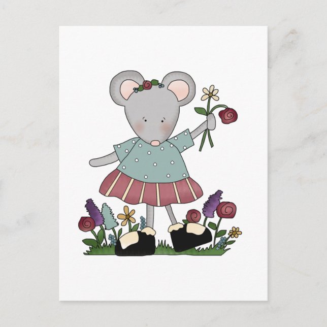 Carte Postale Souris grise en Jardin Fleur T-shirts et cadeaux (Devant)