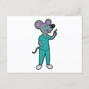 Carte Postale Souris infirmière à la vaccination avec seringue