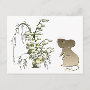 Carte Postale Souris mignonne et Lily de la Vallée