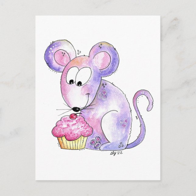Carte Postale Souris Whimsical mignonne avec Cupcake (Devant)