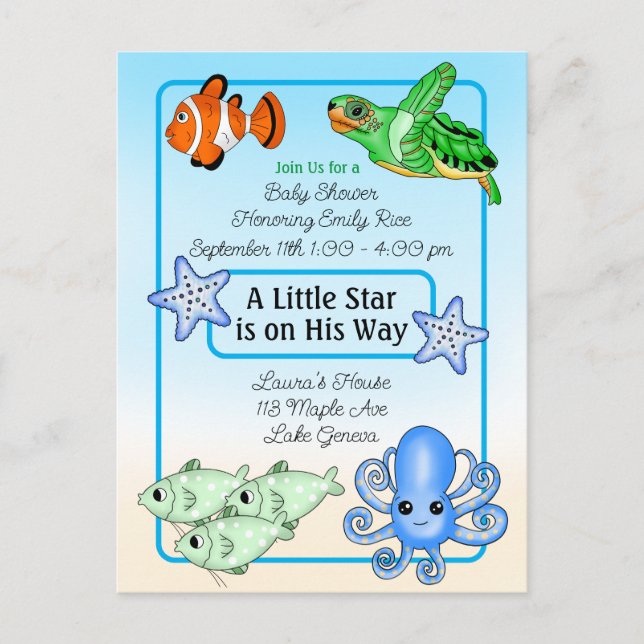Carte Postale Sous la mer | Baby Sea Creatures Baby shower (Devant)