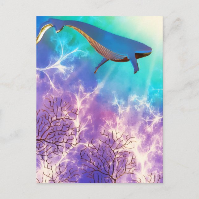 Carte Postale Sous la mer Bleu Baleine Océan Aquarelle (Devant)