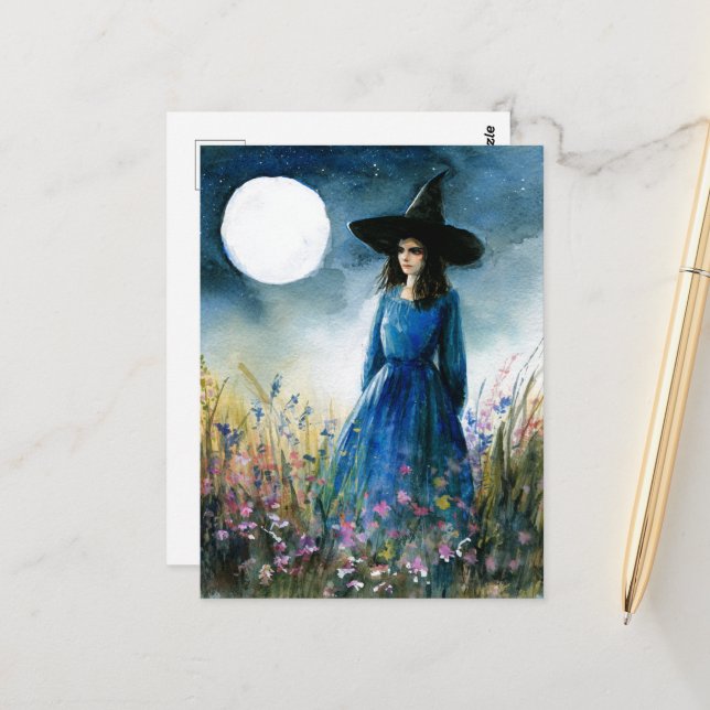 Carte Postale Sous la Pleine lune en Fleur sauvage (Devant/Arrière en situation)
