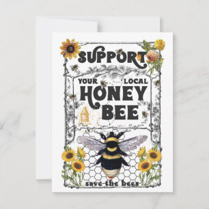 Carte Postale Soutenez vos abeilles à miel locales - Sauvez les 