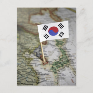 Carte Postale South Korean flag in map