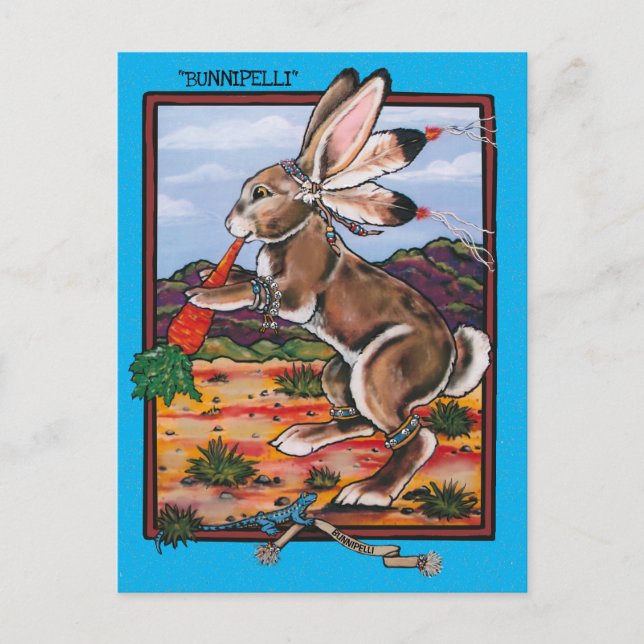 Carte Postale Southwest Kokopelli Bunnipelli lapin Whimsical (Devant)