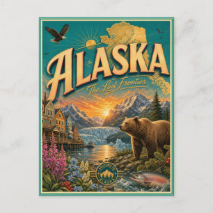Carte postale souvenir de voyage rétro de l'Alaska