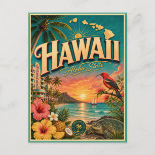 Carte postale souvenir de voyage rétro d'Hawaï