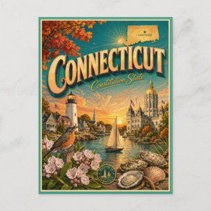 Carte postale souvenir de voyage rétro du Connecti