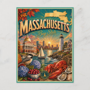 Carte postale souvenir de voyage rétro du Massachu