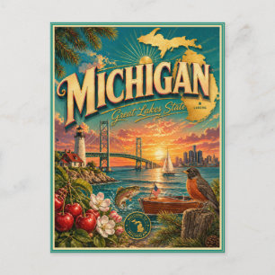 Carte postale souvenir de voyage rétro du Michigan