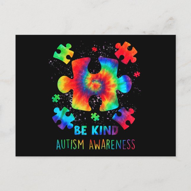 Carte Postale Soyez gentil Pièces de Puzzle Tie Dye Sensibilisat (Devant)