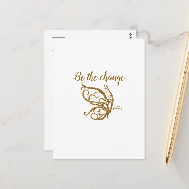Carte Postale Soyez le Change Gold Butterfly Design (Devant/Arrière en situation)