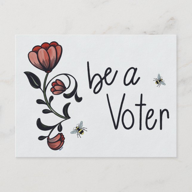 Carte Postale Soyez un électeur floral avec des abeilles (Devant)