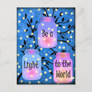 Carte Postale Soyez une lumière pour le monde Firefly Mason Jar 