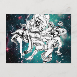 Carte postale Space Chick et Octopus