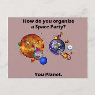 Carte Postale Space Party Planet Funny College Humor Joke