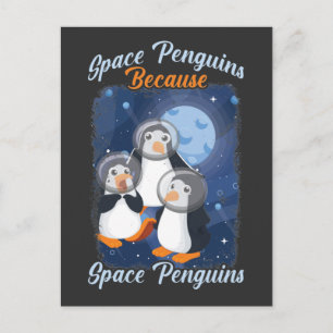 Carte Postale Space Penguin Funny Astronaut mignon Galaxie Anima