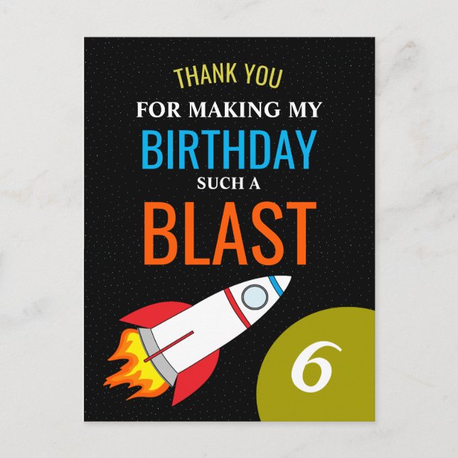 Carte Postale Space Rocket au Merci d'anniversaire des enfants d (Devant)