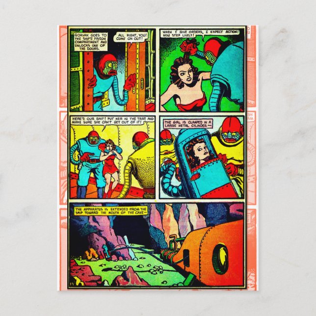 Carte Postale SpaceHawk, Martians et une bande dessinée Damsel (Devant)