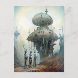 Carte Postale Spaceshiles rétrofuturistes Science Fiction Art