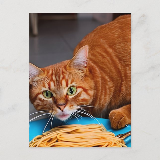 Carte Postale Spaghetti mangeant des chats de gingembre (Devant)