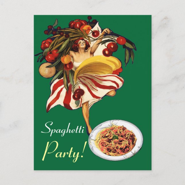 CARTE POSTALE SPAGHETTI PARTY DANCE, CUISINE ITALIENNE ET TOMATE (Devant)
