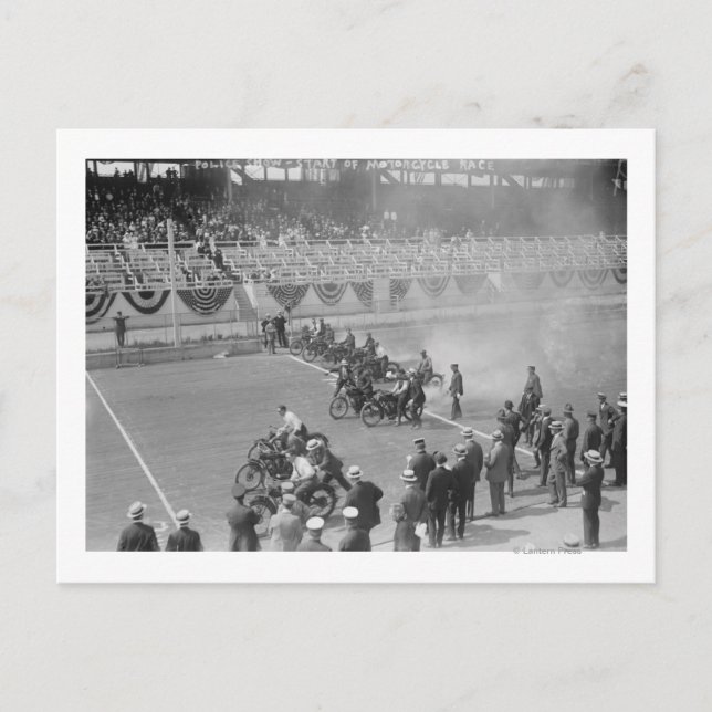 Carte Postale Spectacle de police — Début de la course de moto (Devant)