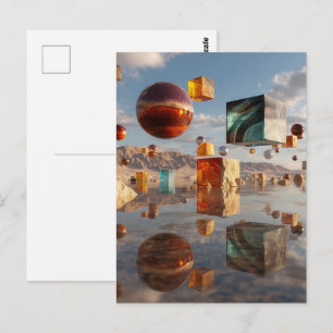 Carte Postale Sphères et cubes flottants surréalistes