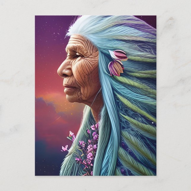 Carte Postale Spirit Elder Amérindien Imaginaire Art numérique (Devant)