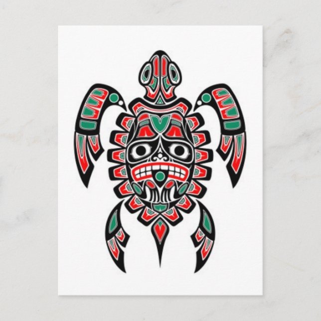 Carte Postale Spirit Haida rouge et vert Tortue de mer (Devant)