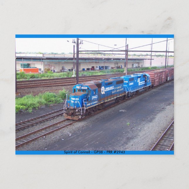 Carte Postale Spirit of Conrail - GP38 - PRR #2943 dans Blue Pai (Devant)