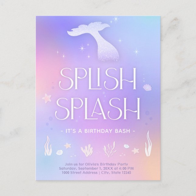 Carte Postale Splish Splash Anniversaire Sirène Étincelante (Devant)