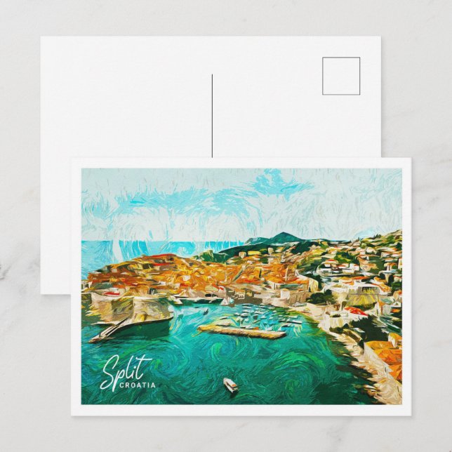 Carte Postale Split Croatie Belle peinture à huile paysage (Devant / Derrière)