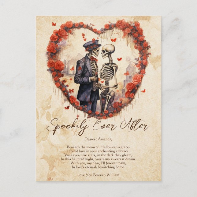 Carte Postale Spookily Jamais Après L'Amour Couple Halloween Vin (Devant)