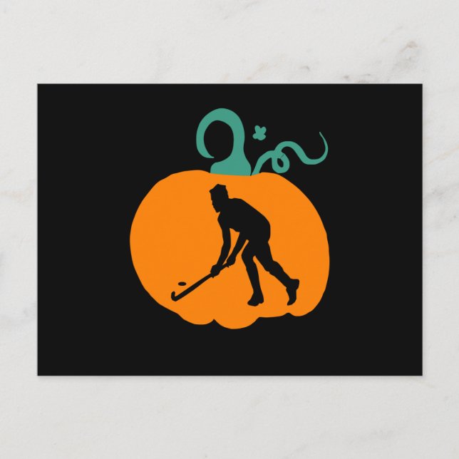 Carte Postale Spooky Halloween Pumpkin Hockey Player Costume (Devant)