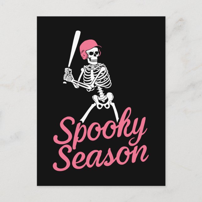 Carte Postale Spooky Season | Baseball Skeleton Pink Hat (Devant)