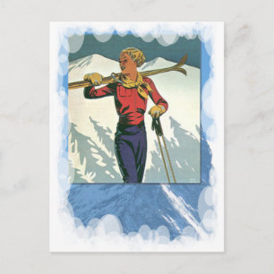 Carte Postale Sports d'hiver vintages - Prêt à skier