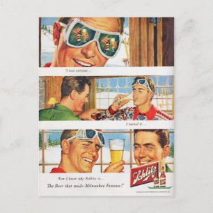 Carte Postale Sports d'hiver vintages, Publicité de bière