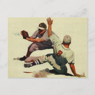 Carte Postale Sports vintages Baseball, Joueur glissant à la mai