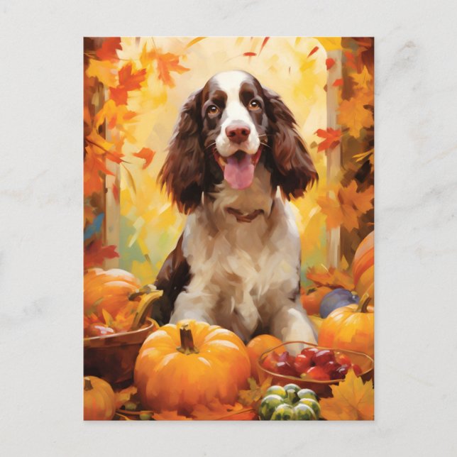 Carte Postale Springer Spaniel Automne Action de grâce  (Devant)